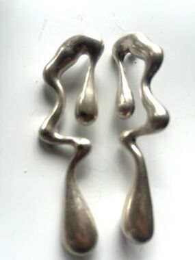 Modern Abstract Silver Drop Statement Earrings